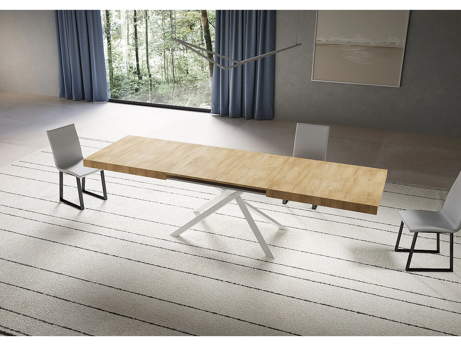 Table extensible 90x180/440 cm Niket Chêne Nature pieds blancs