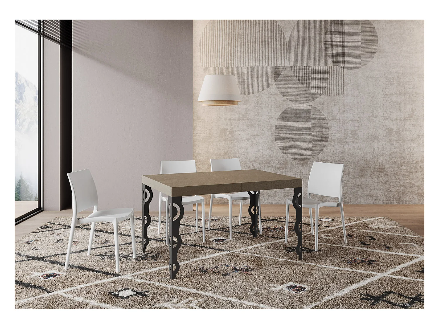 Table extensible 90x120/224 cm Karamay Premium taupe pieds anthracite