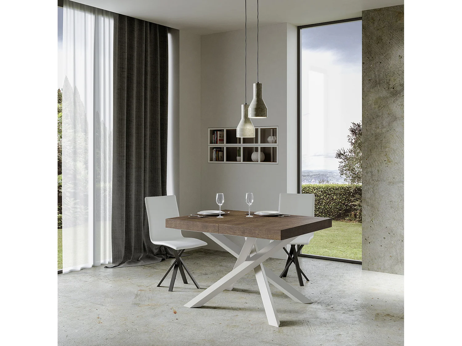 Itamoby Tavolo allungabile 90x140/400 cm Volantis Premium noce telaio bianco