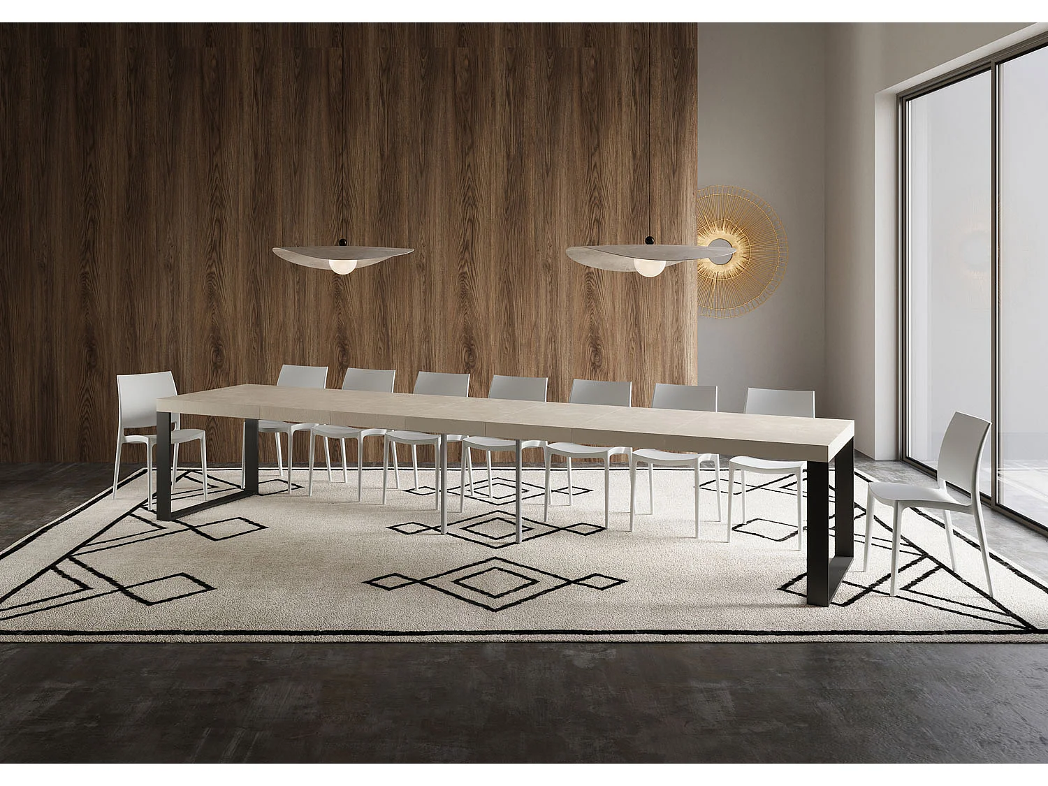 Ausziehtisch 160/420x90 cm Tecno Premium Kaschmir Beine anthrazit