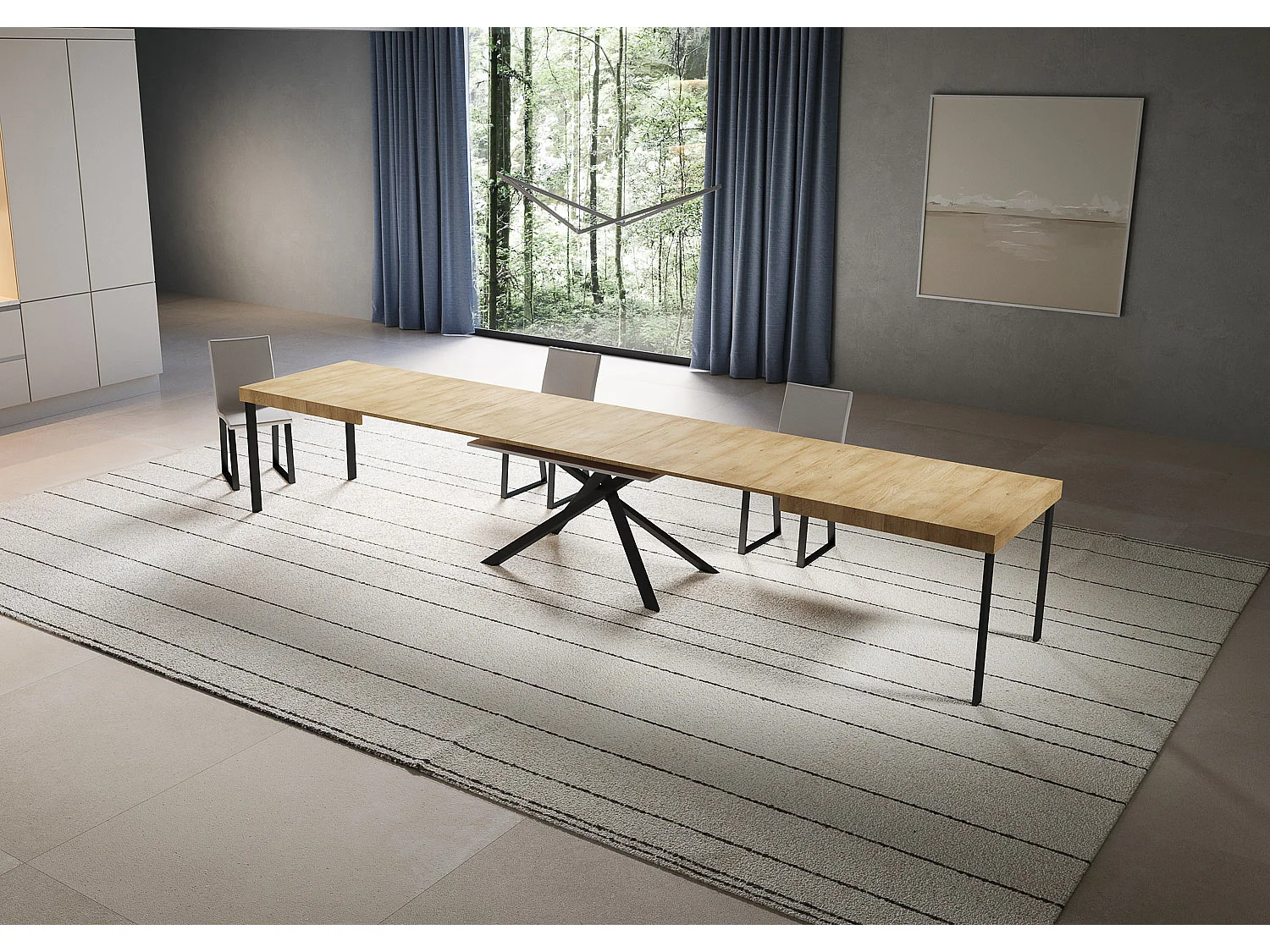 Niket extendable table 200/460x90 cm natural oak with anthracite legs