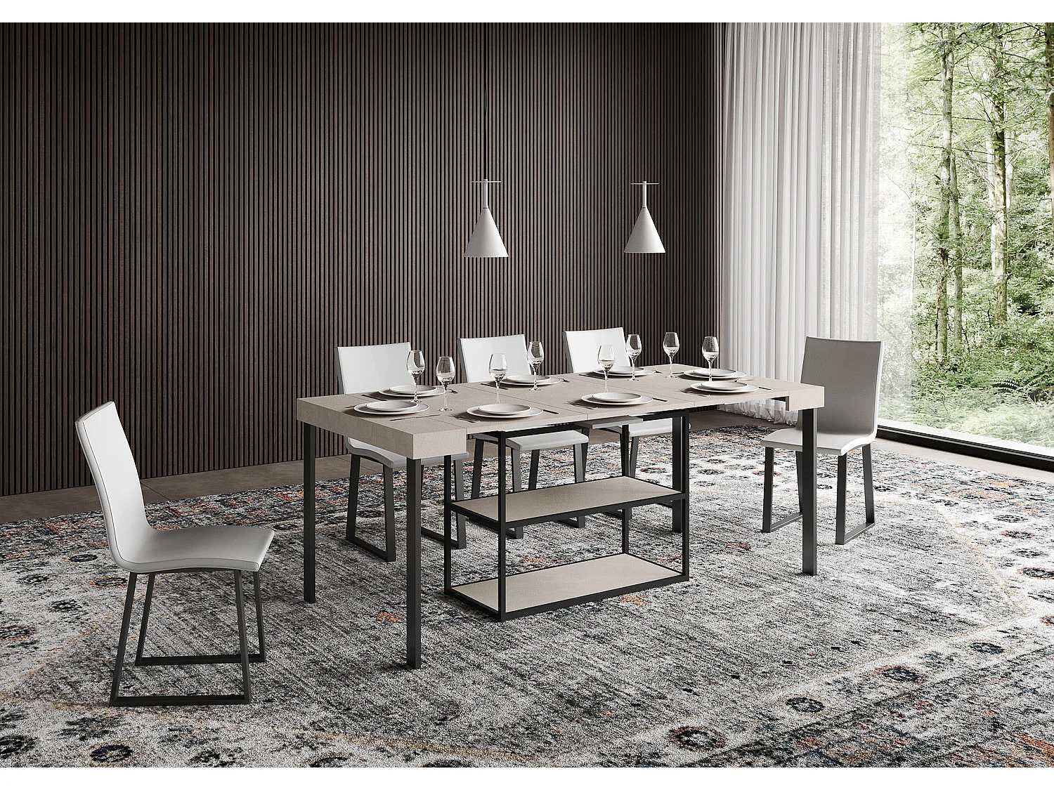 Console extensible 90x40/300 cm Plano Cachemire cadre Anthracite