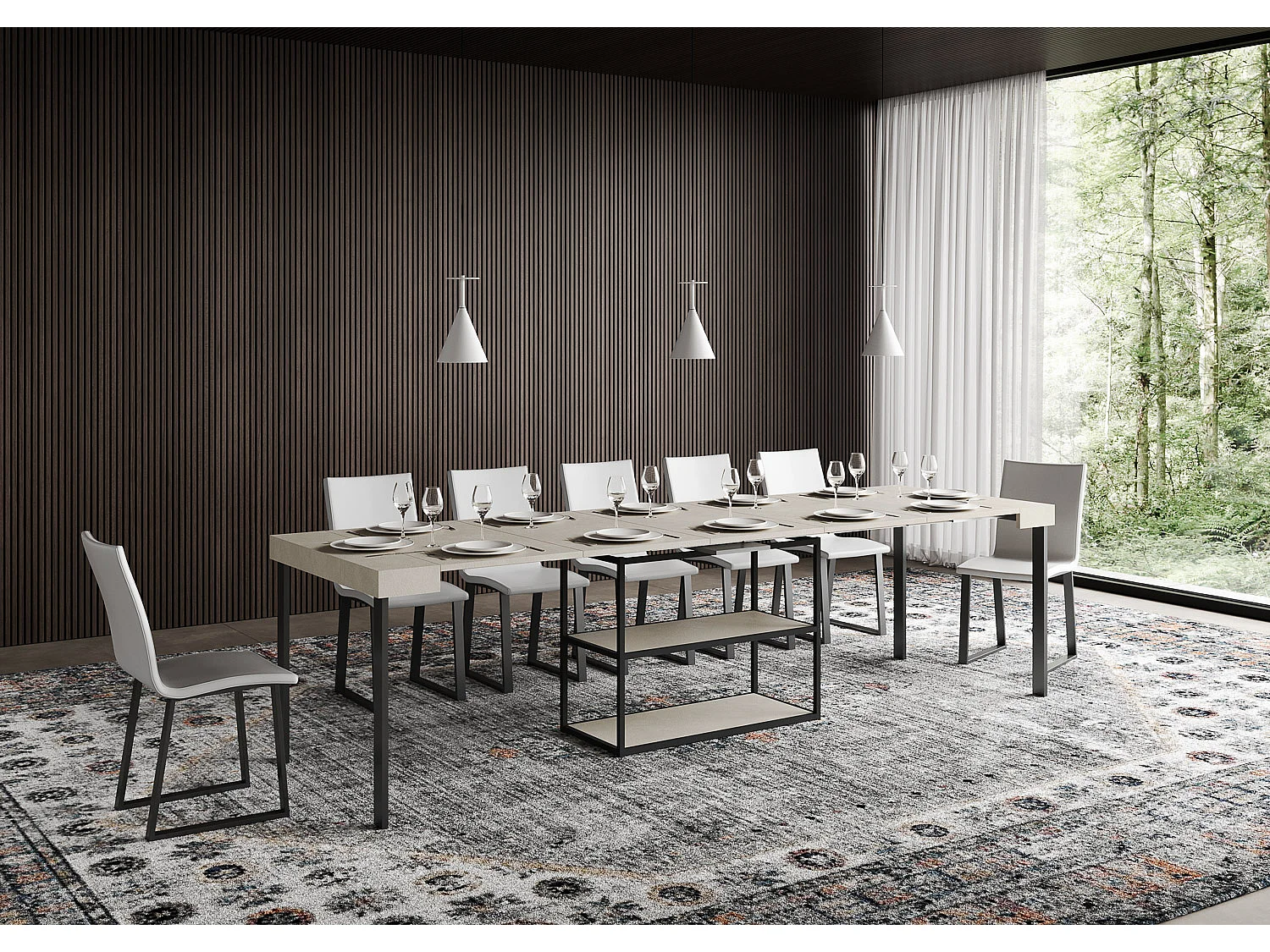 Console extensible 90x40/300 cm Plano Cachemire cadre Anthracite