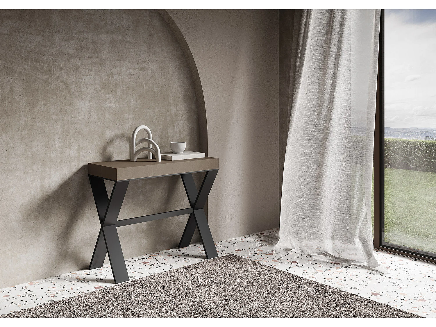 Itamoby Consolle allungabile 90x40/300 cm Xenia Tortora telaio Antracite