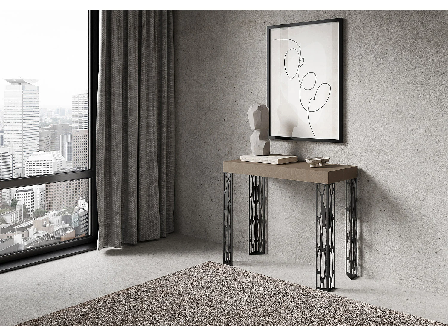 Consola extensible 90x40/300 cm Ghibli Gris Paloma estructura Antracita