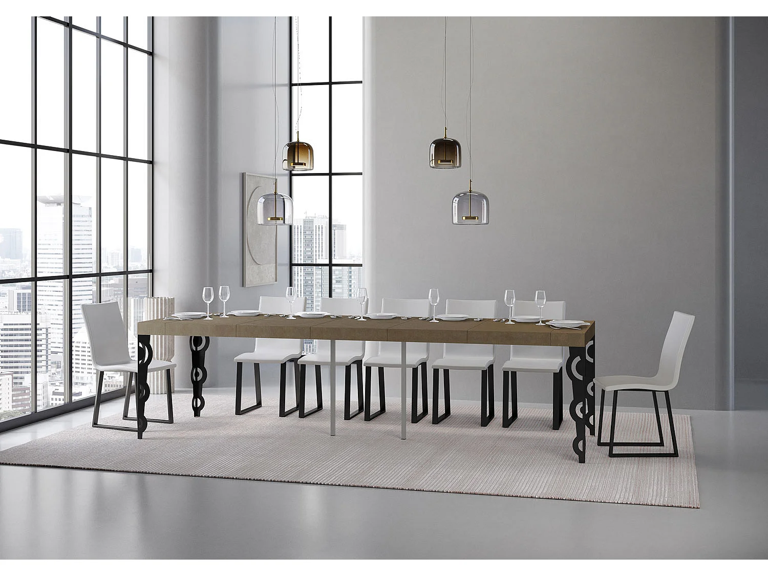 Console extensible 90x40/300 cm Karamay Premium Taupe cadre Anthracite