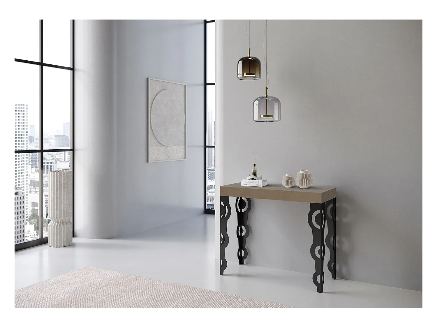 Console extensible 90x40/300 cm Karamay Premium Taupe cadre Anthracite
