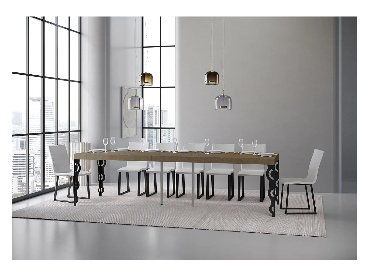 Console extensible 90x40/300 cm Karamay Premium Taupe cadre Anthracite