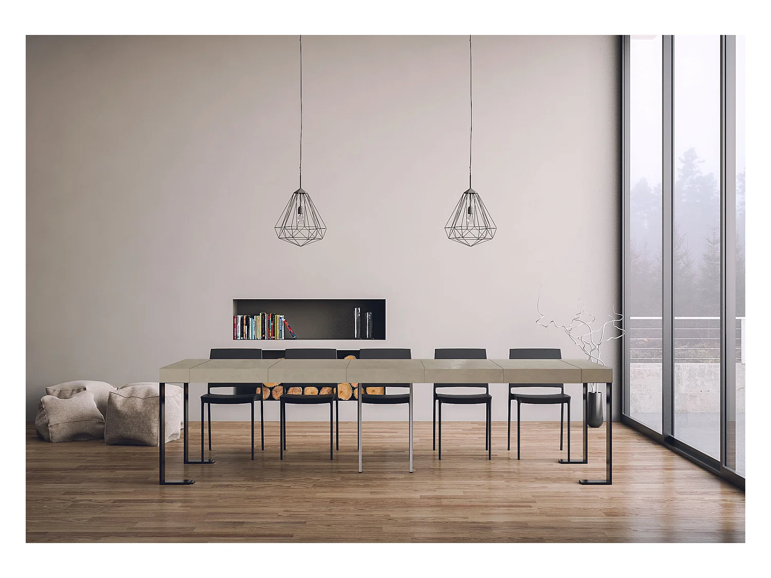Console extensible 90x40/300 cm Tecno Premium Cachemire cadre Anthracite