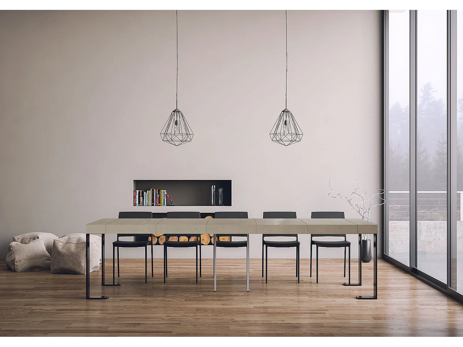 Uitschuifbare consoletafel 90x40/300 cm Tecno Premium kasjmier
