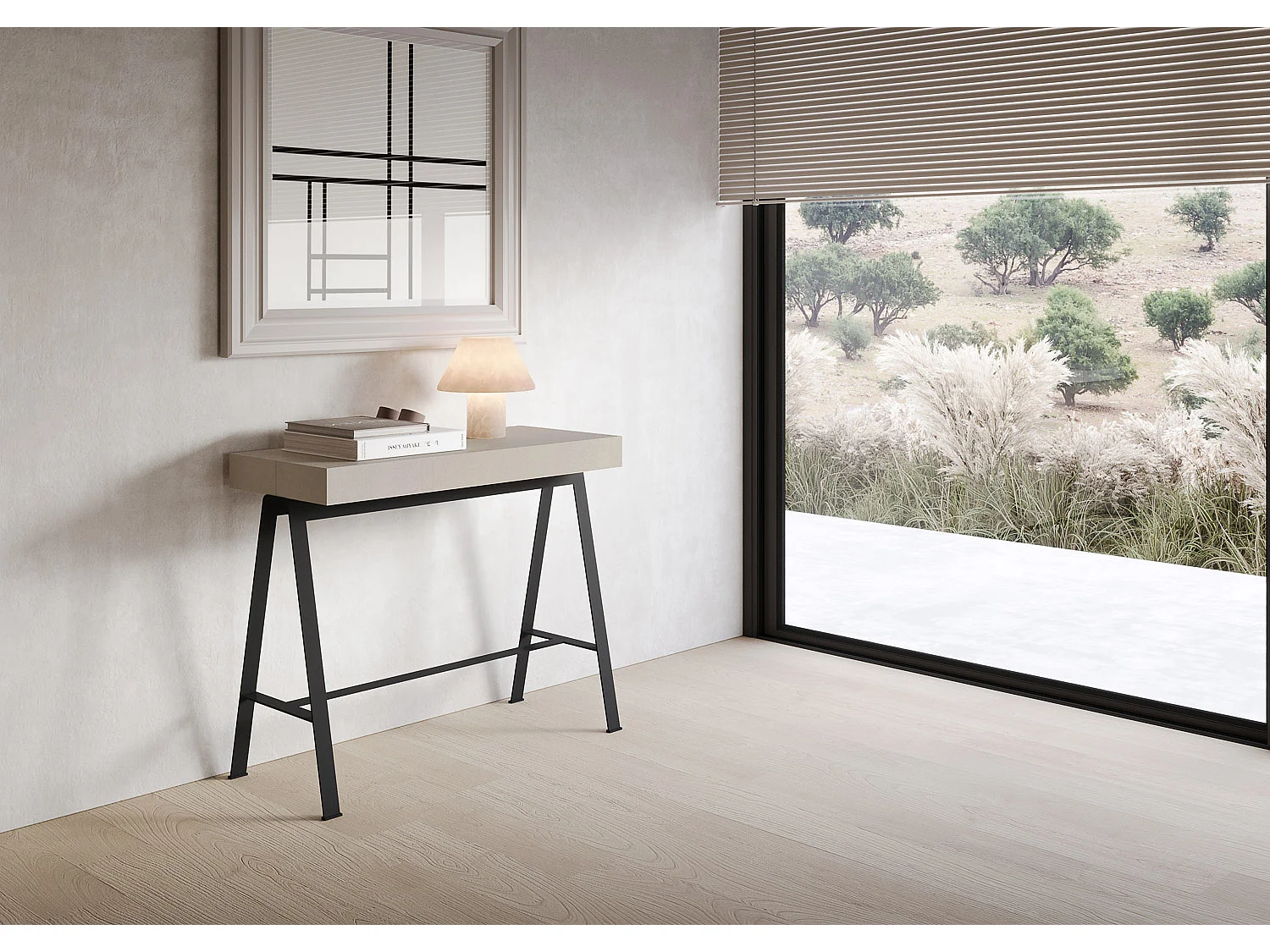 Mesa consola extensível 90x40/300 cm Banco Cachemira quadro Antracite