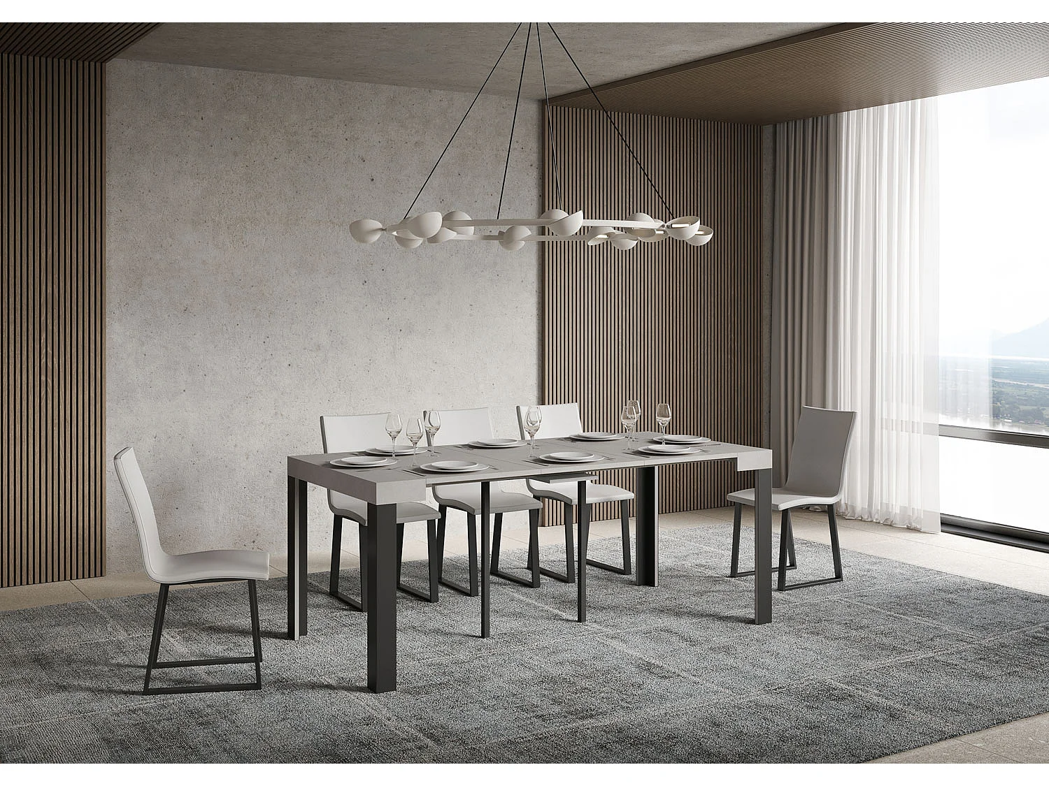 Console extensible 90x40/300 cm Linea Cachemire cadre Anthracite