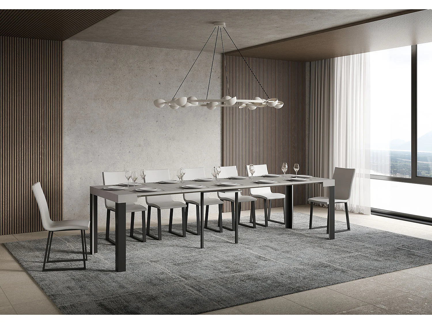 Console extensible 90x40/300 cm Linea Cachemire cadre Anthracite