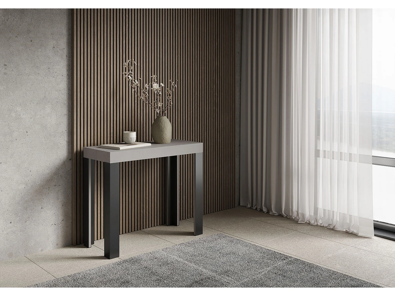 Console extensible 90x40/196 cm Linea Small Cachemire cadre Anthracite