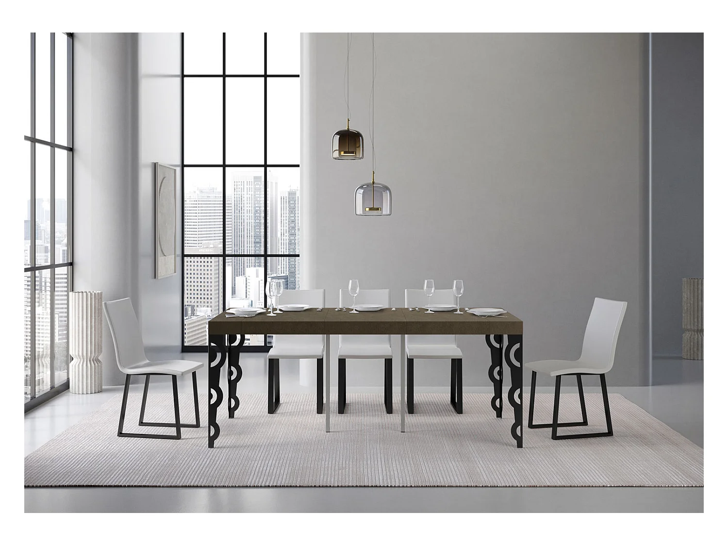 Console extensible 90x40/196 cm Karamay Small Premium Cachemire cadre Anthracite
