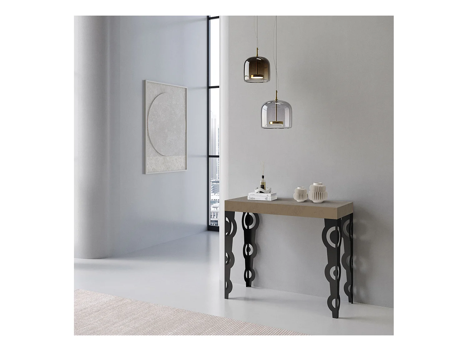 Console extensible 90x40/196 cm Karamay Small Premium Taupe cadre Anthracite