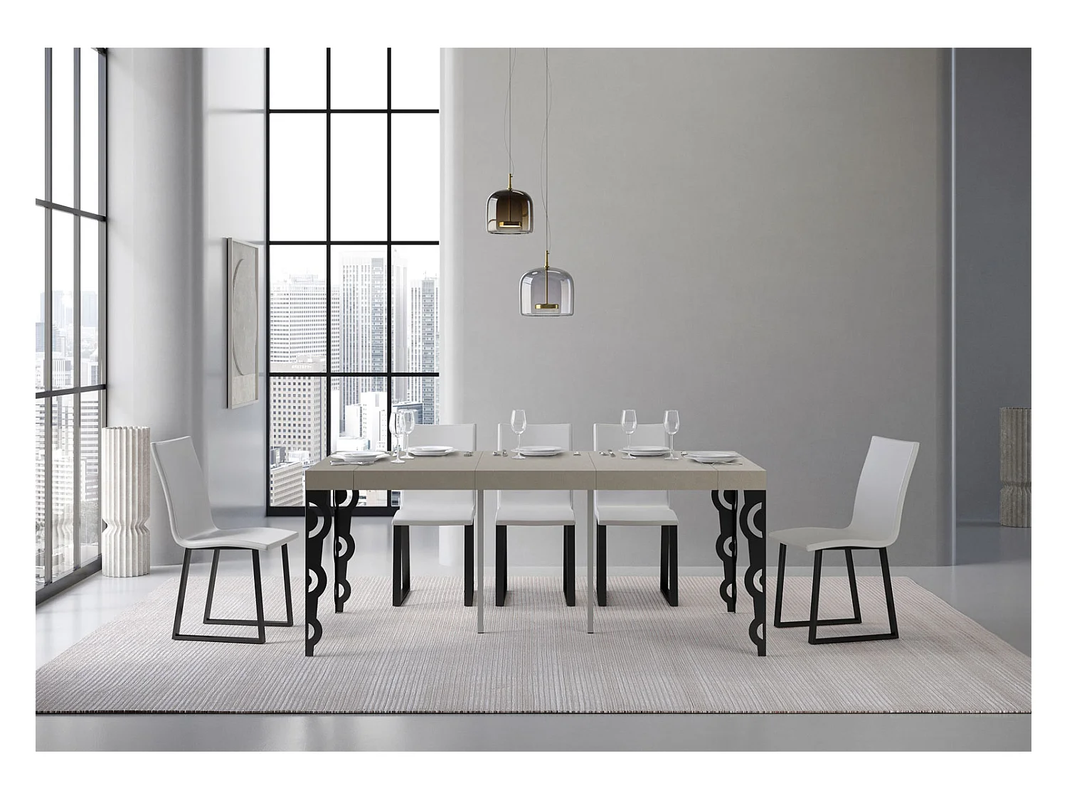 Console extensible 90x40/196 cm Karamay Small Premium Taupe cadre Anthracite