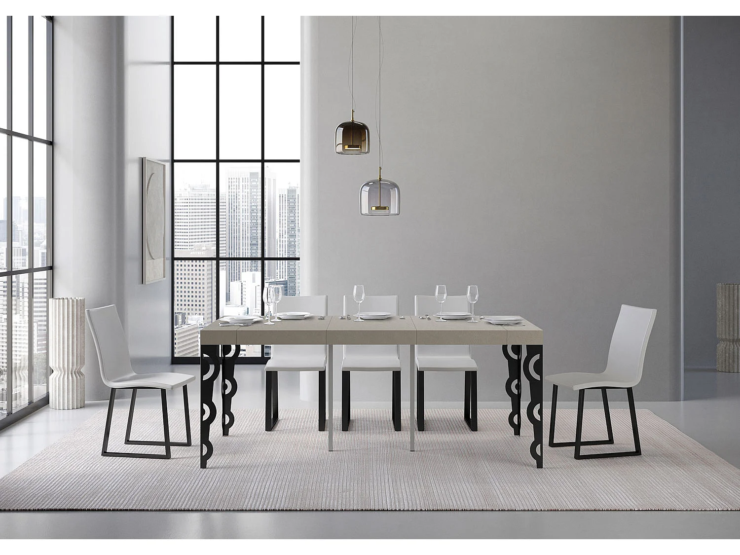 Karamay Small Premium Konsolentisch, taubengrau, ausziehbar, 90 x 40/196 cm