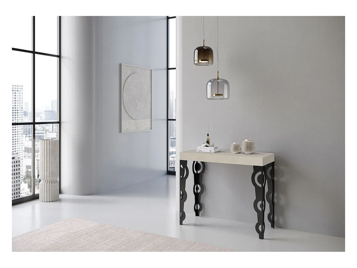 Console extensible 90x40/300 cm Karamay Premium Cachemire cadre Anthracite