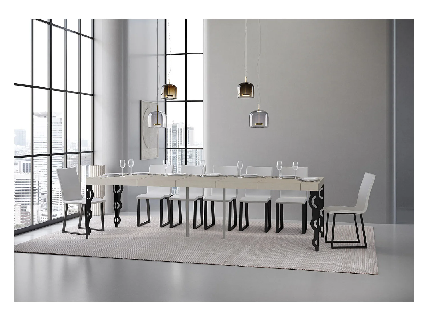 Console extensible 90x40/300 cm Karamay Premium Cachemire cadre Anthracite