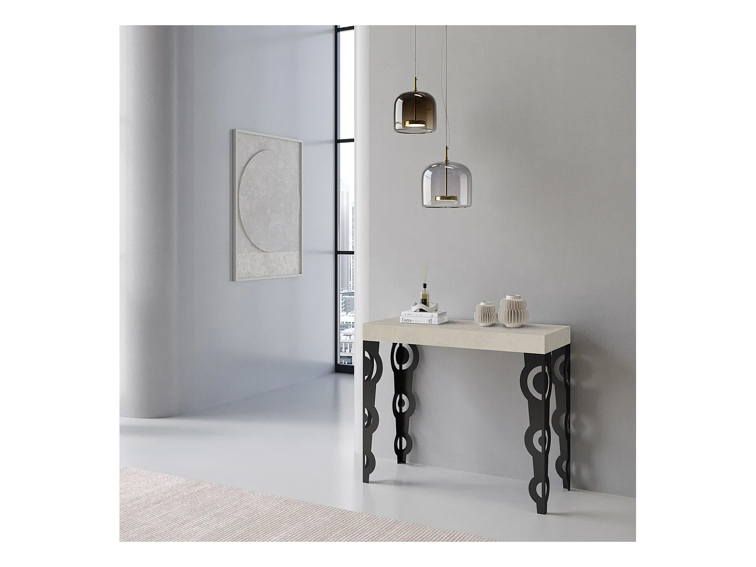 Console extensible 90x40/300 cm Karamay Premium Cachemire cadre Anthracite