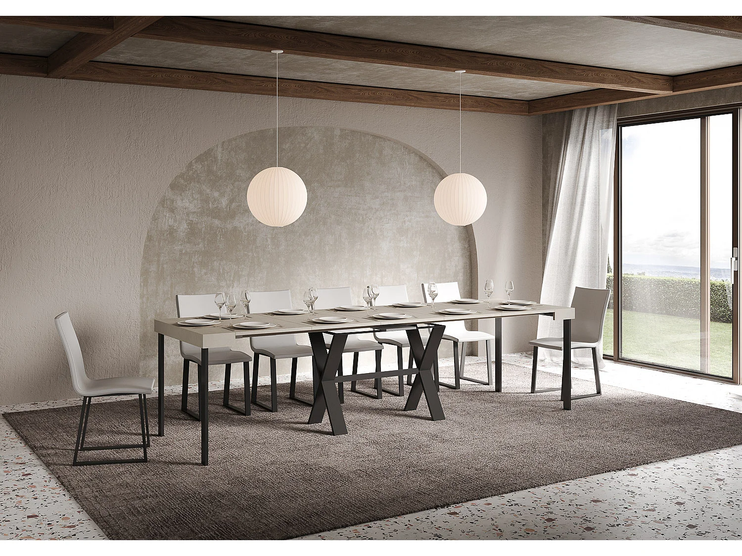 Consola extensible 90x40/300 cm Xenia Cachemira estructura Antracita