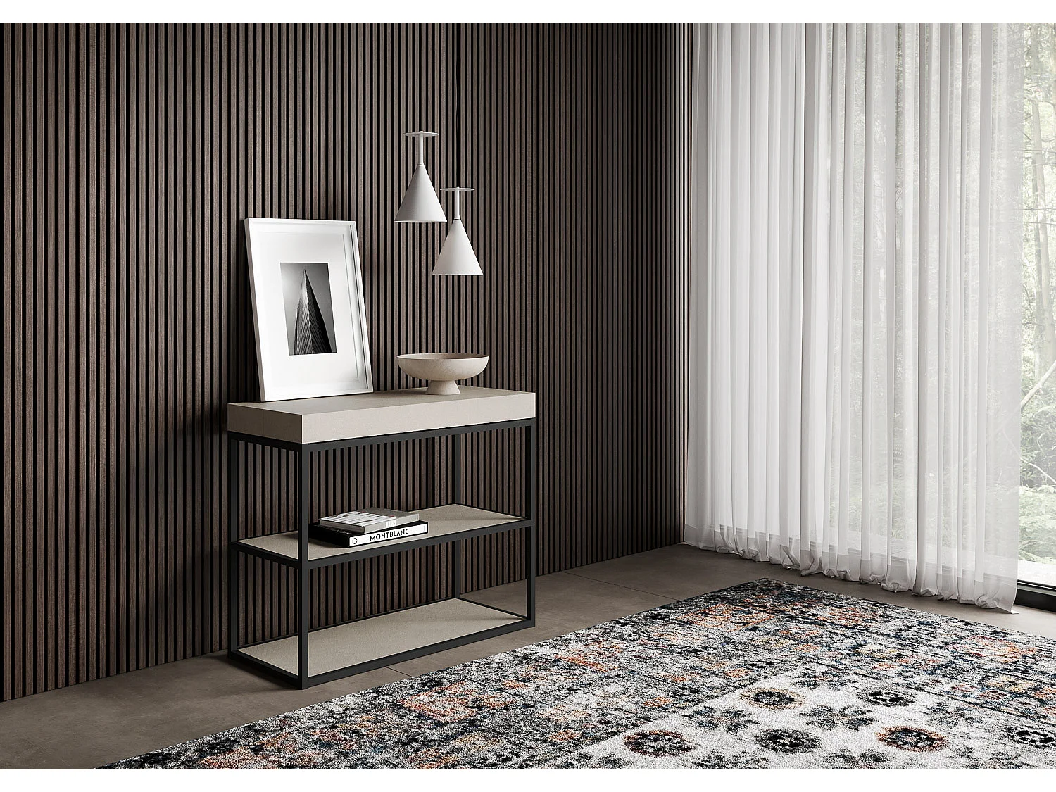 Console extensible 90x40/196 cm Plano Small Cachemire cadre Anthracite