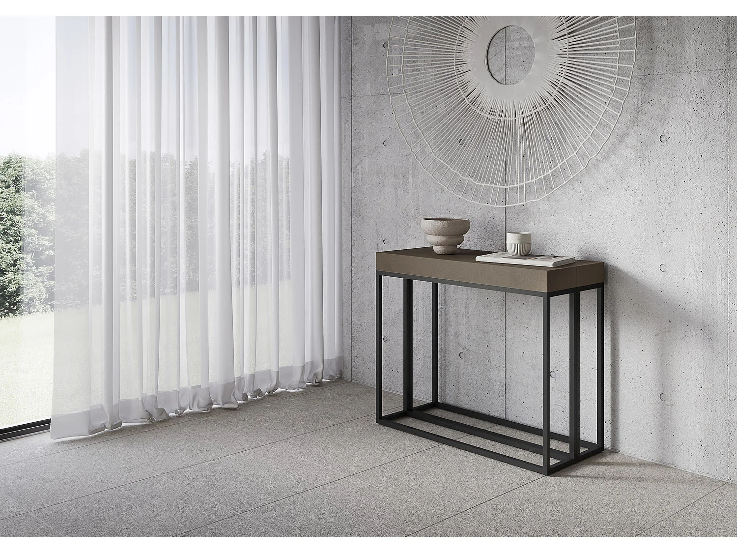 Console extensible 90x40/196 cm Epoca Small Premium Taupe cadre Anthracite