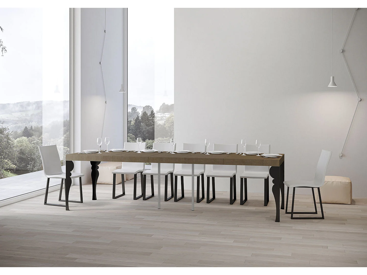 Console extensible 90x40/300 cm Paxon Premium Taupe cadre Anthracite