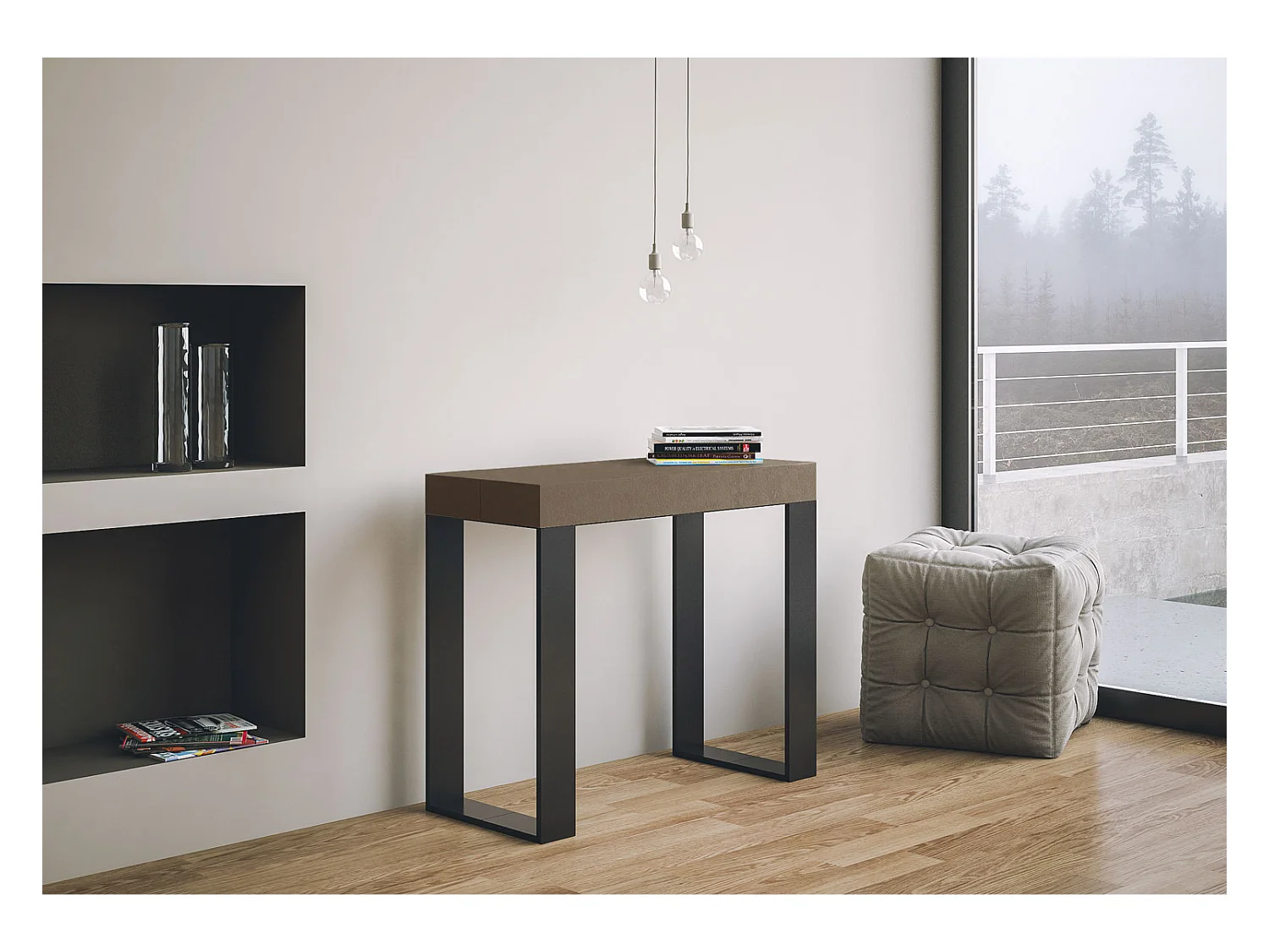 Console extensible 90x40/196 cm Tecno Small Premium Taupe cadre Anthracite