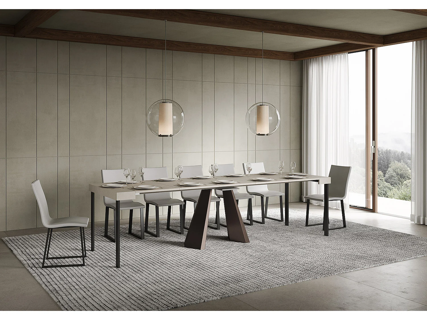 Uitschuifbare consoletafel 90x40/300 cm Diamante kasjmier