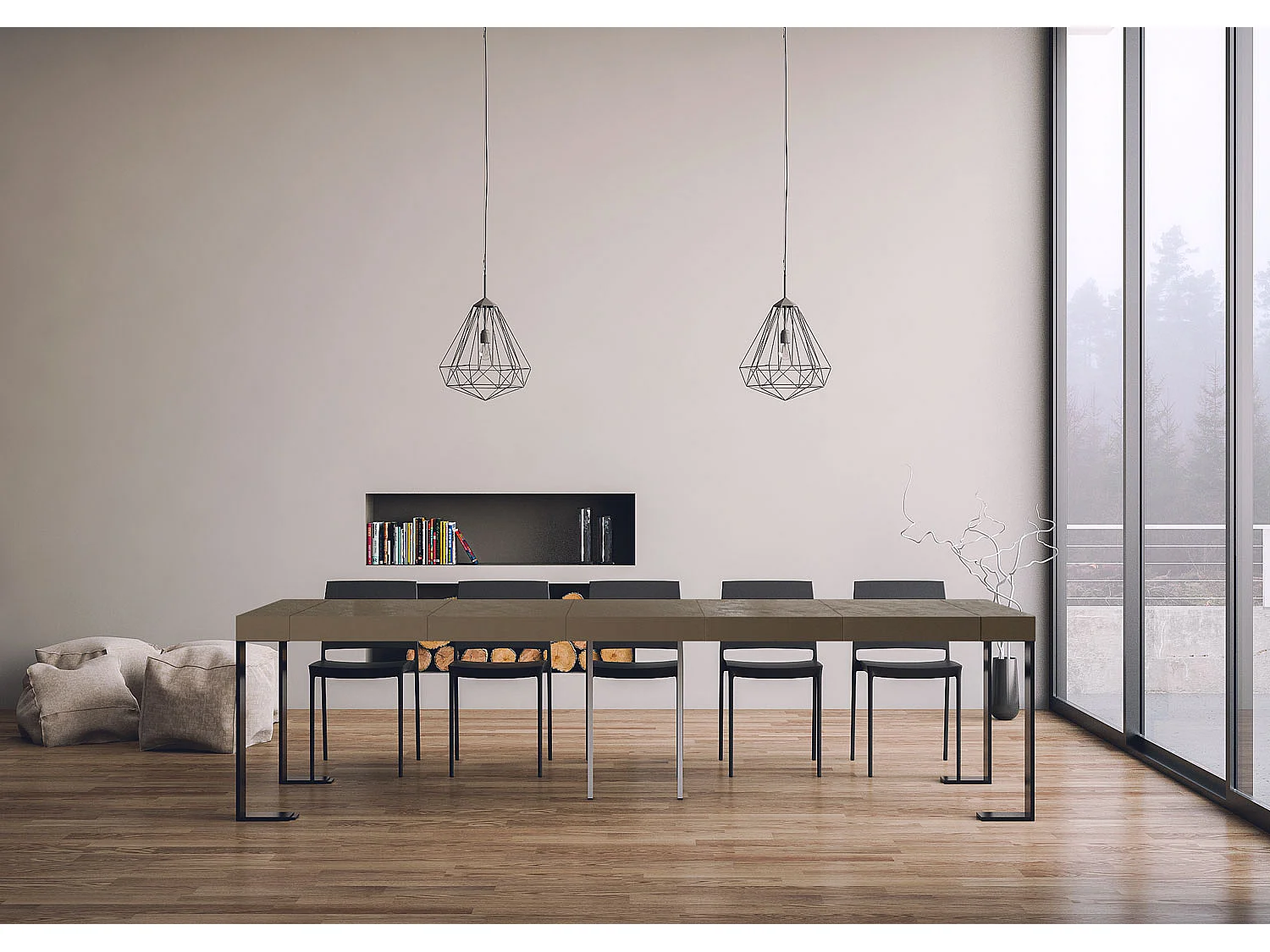 Console extensible 90x40/300 cm Tecno Premium Taupe cadre Anthracite