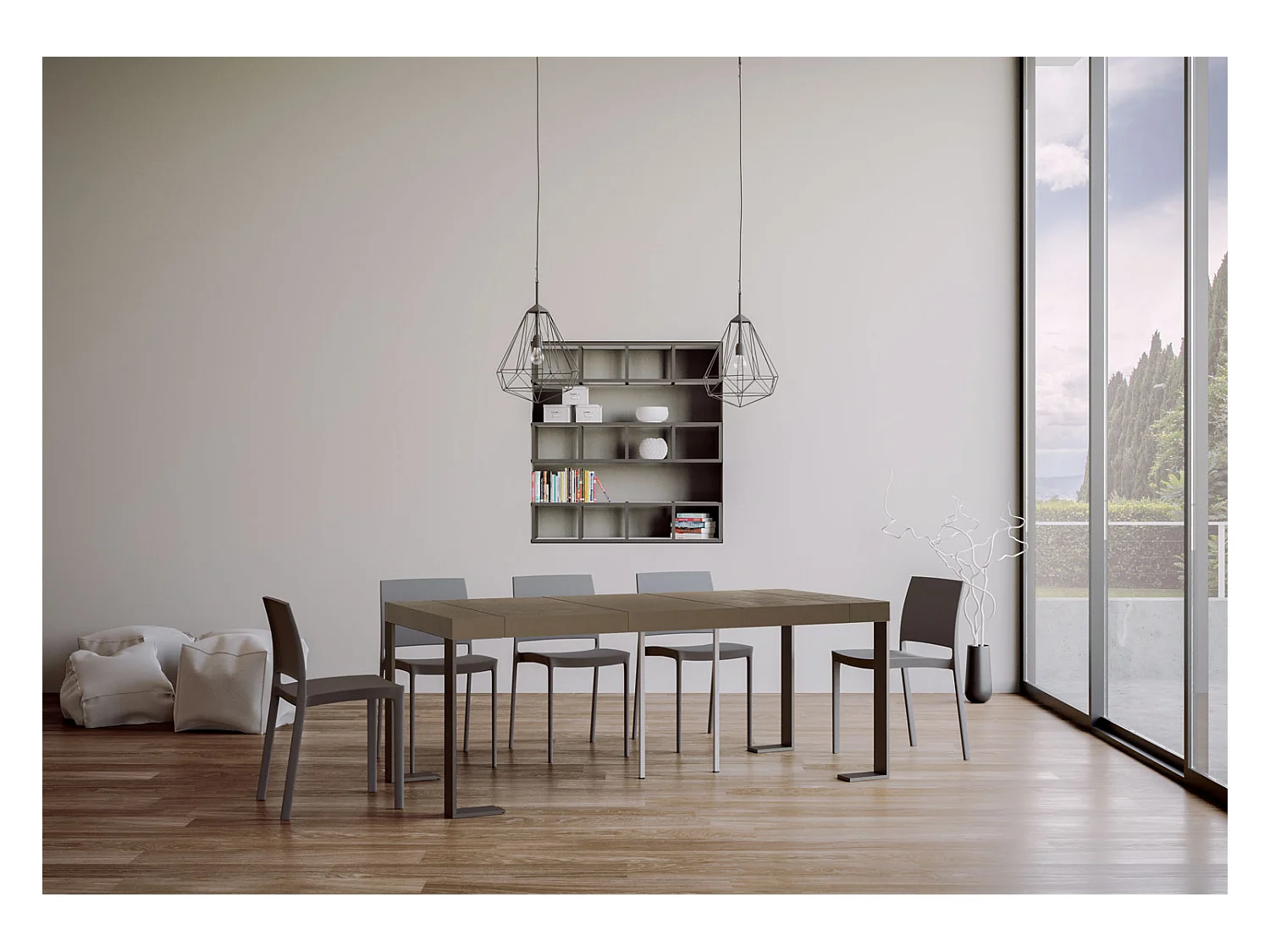 Console extensible 90x40/300 cm Tecno Premium Taupe cadre Anthracite