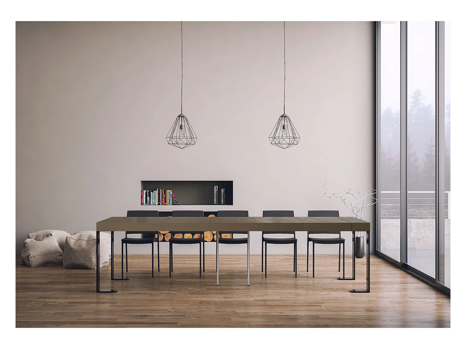 Console extensible 90x40/300 cm Tecno Premium Taupe cadre Anthracite