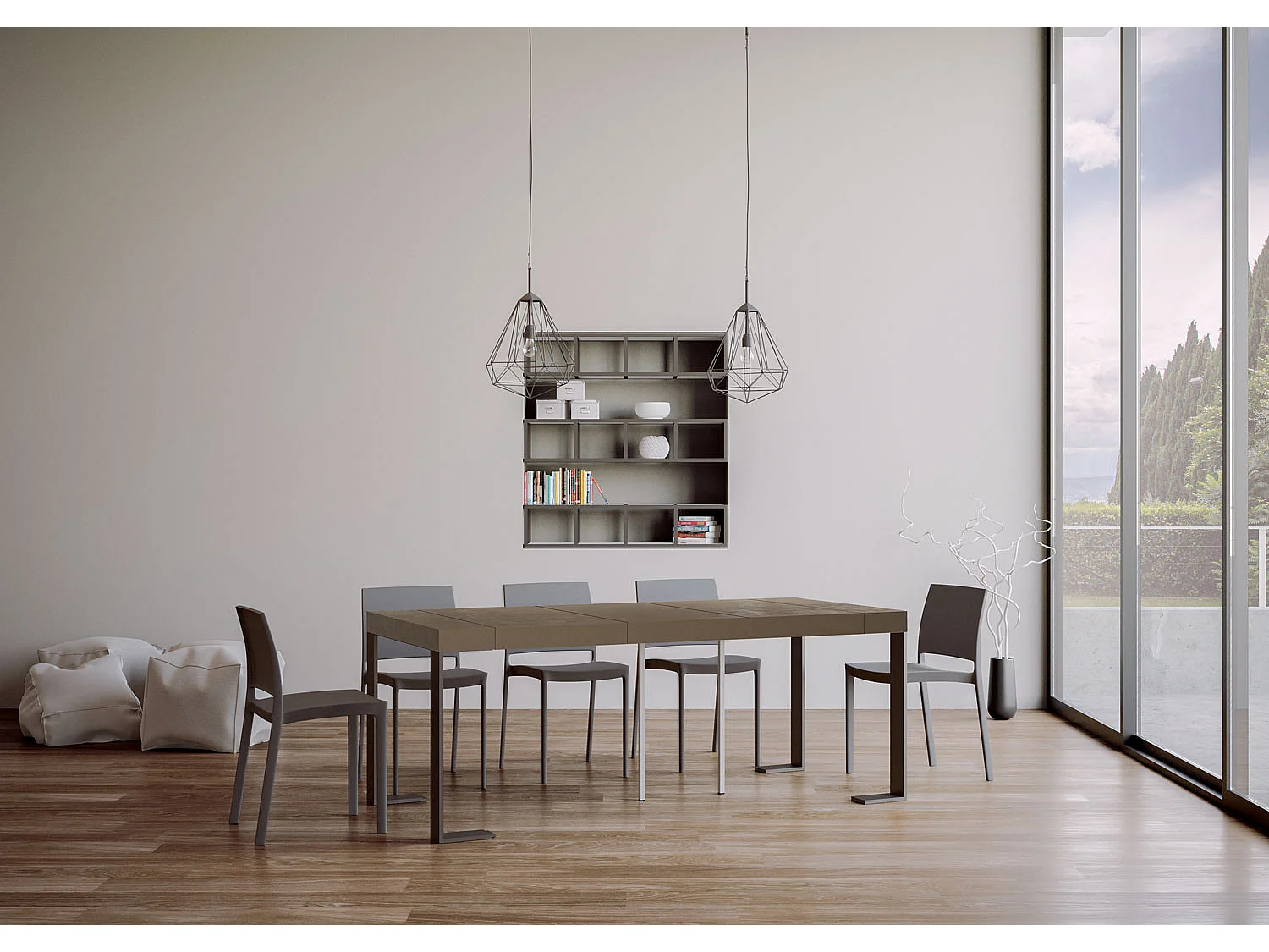 Console extensible 90x40/300 cm Tecno Premium Taupe cadre Anthracite