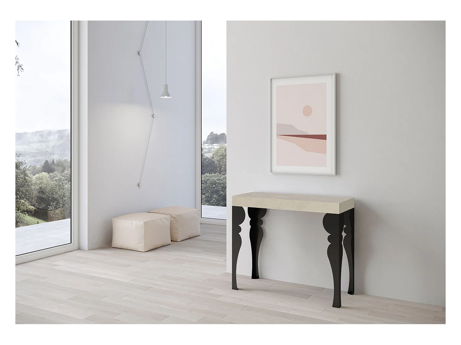 Console extensible 90x40/196 cm Paxon Small Premium Cachemire cadre Anthracite