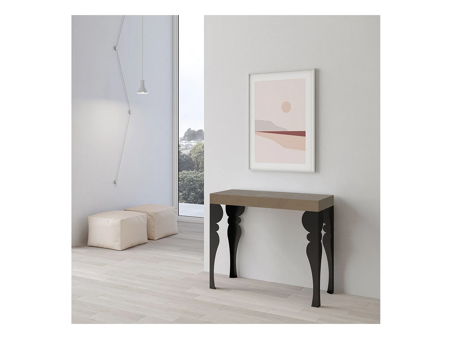 Console extensible 90x40/196 cm Paxon Small Premium Taupe cadre Anthracite