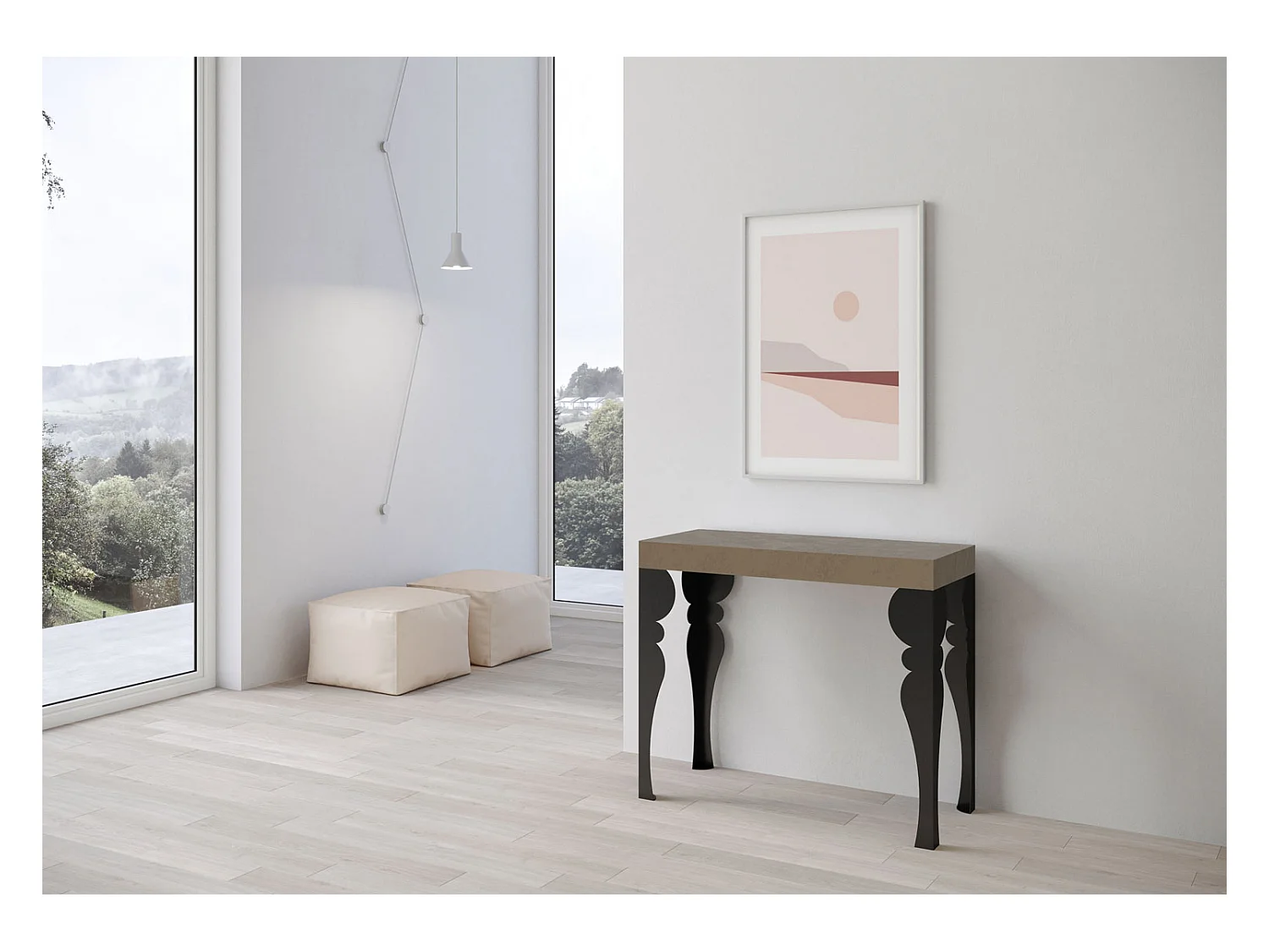 Console extensible 90x40/196 cm Paxon Small Premium Taupe cadre Anthracite