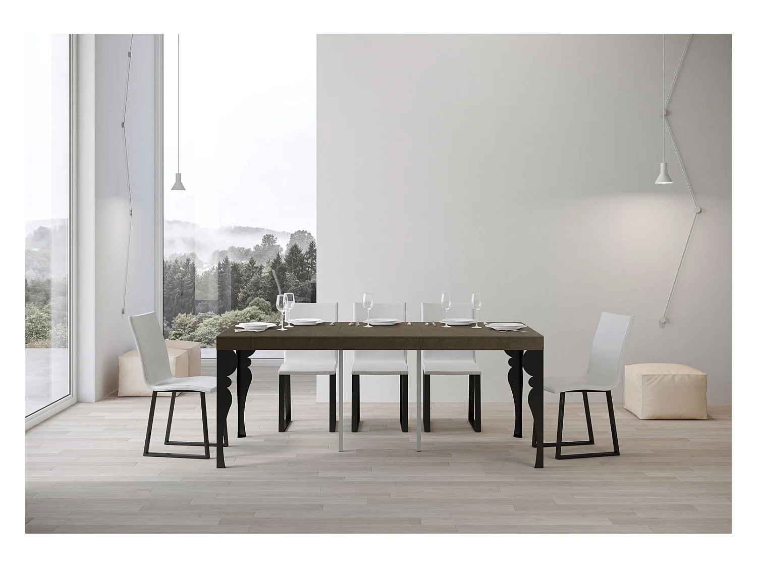 Console extensible 90x40/196 cm Paxon Small Premium Taupe cadre Anthracite