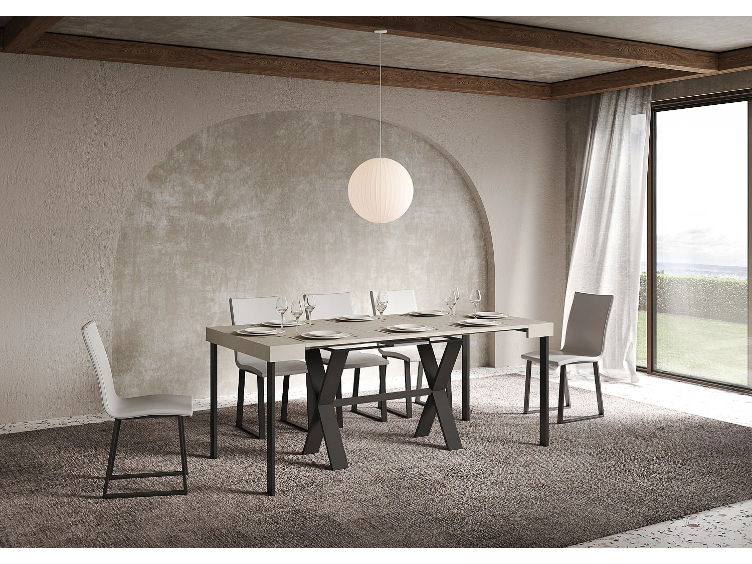 Console extensible 90x40/196 cm Xenia Small Cachemire cadre Anthracite