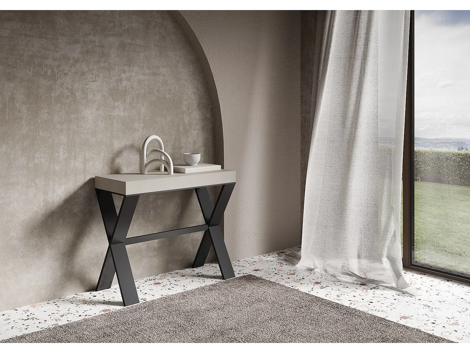 Console extensible 90x40/196 cm Xenia Small Cachemire cadre Anthracite