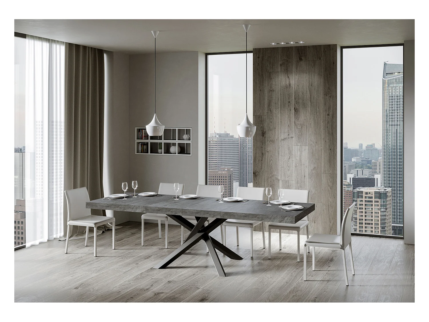 Ausziehtisch 180/440x90 cm Volantis Premium Zement anthrazit Beine