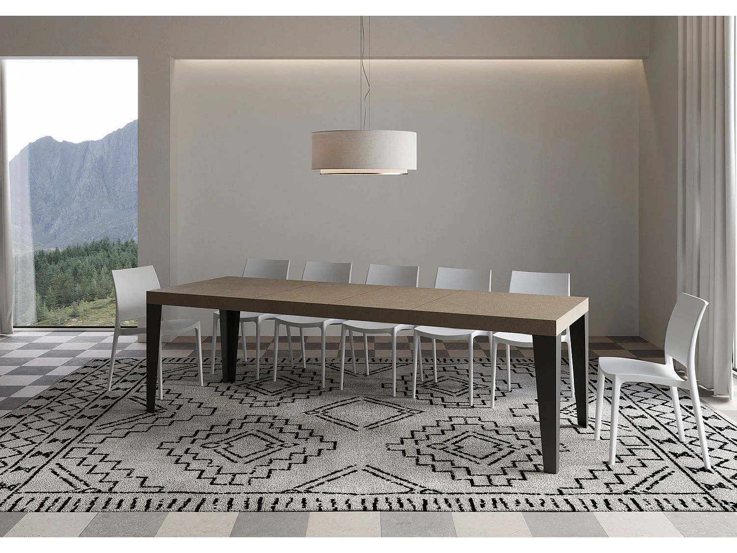 Uitschuifbare tafel 160/420x90 cm Flame Premium kasjmier antraciet poten