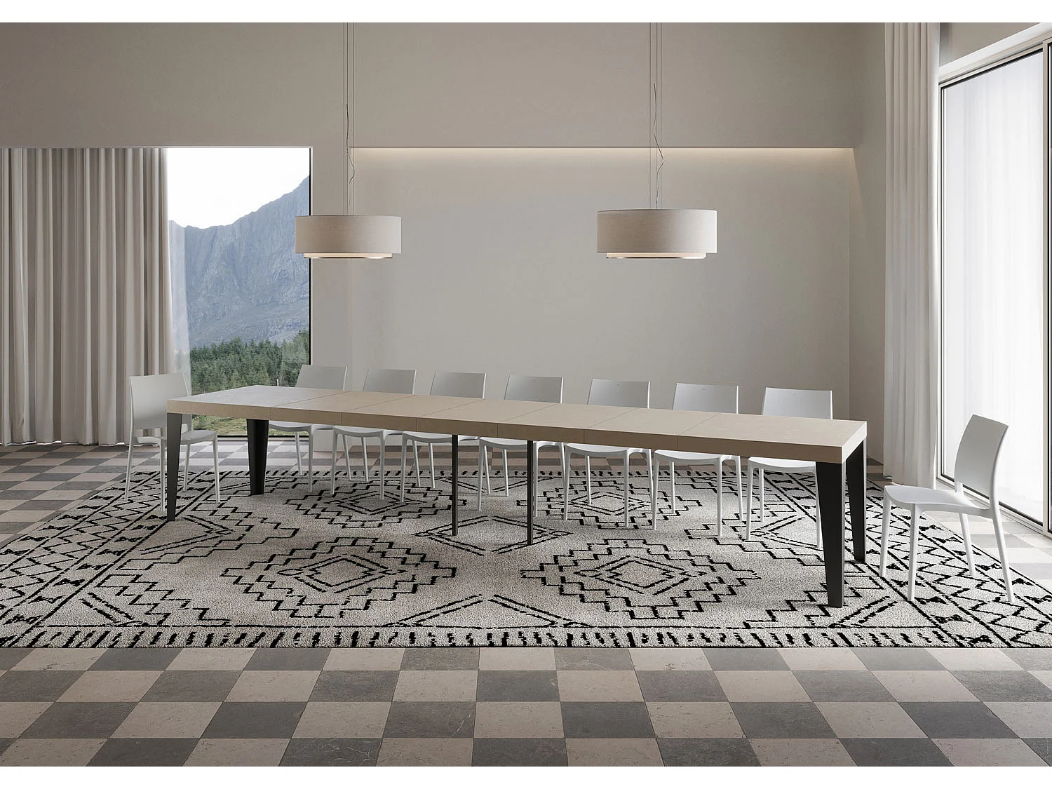 Uitschuifbare tafel 160/420x90 cm Flame Premium kasjmier antraciet poten