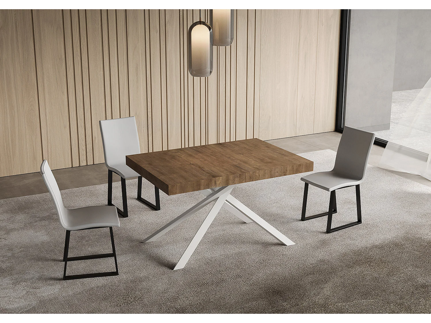 Niket notenhouten uitschuifbare tafel 140/224x80cm met witte poten