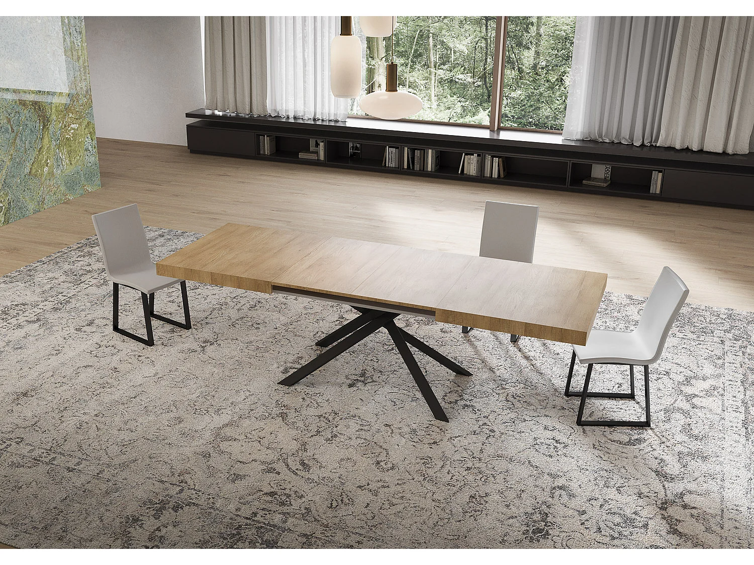 Mesa extensible 80x160/244 cm Niket roble natural patas antracita