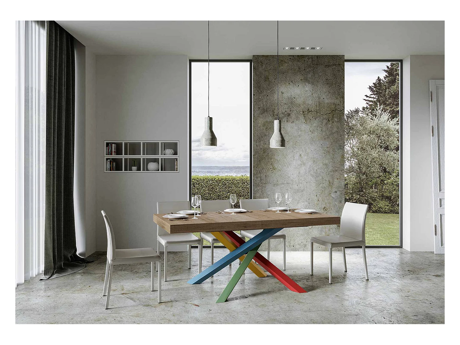 Ausziehtisch 200/460x90 cm Volantis Premium Eiche natur mehrfarbig Beine 4/B