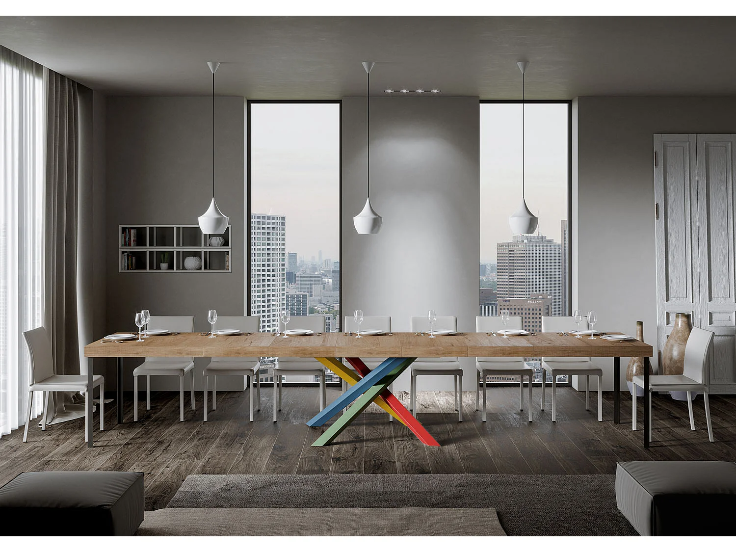 Extendable table 200/460x90 cm Volantis Premium oak nature multicolored legs 4/B