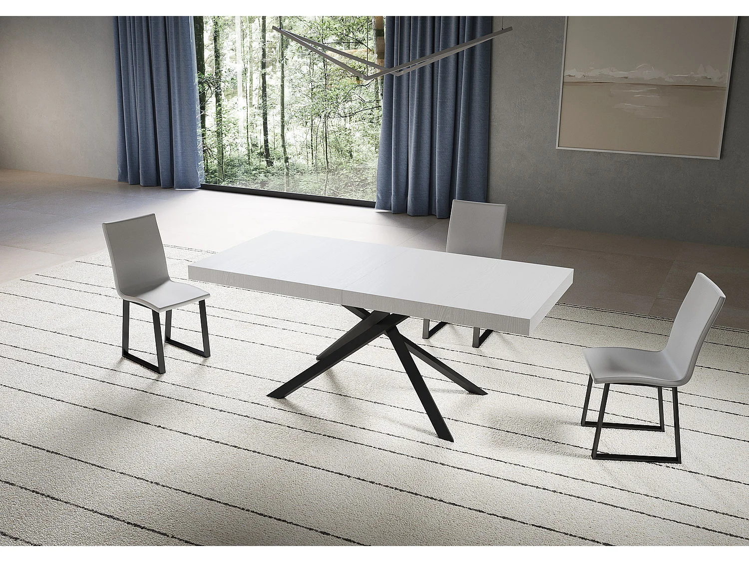 Mesa extensible 90x180/284 cm Niket fresno blanco patas antracita