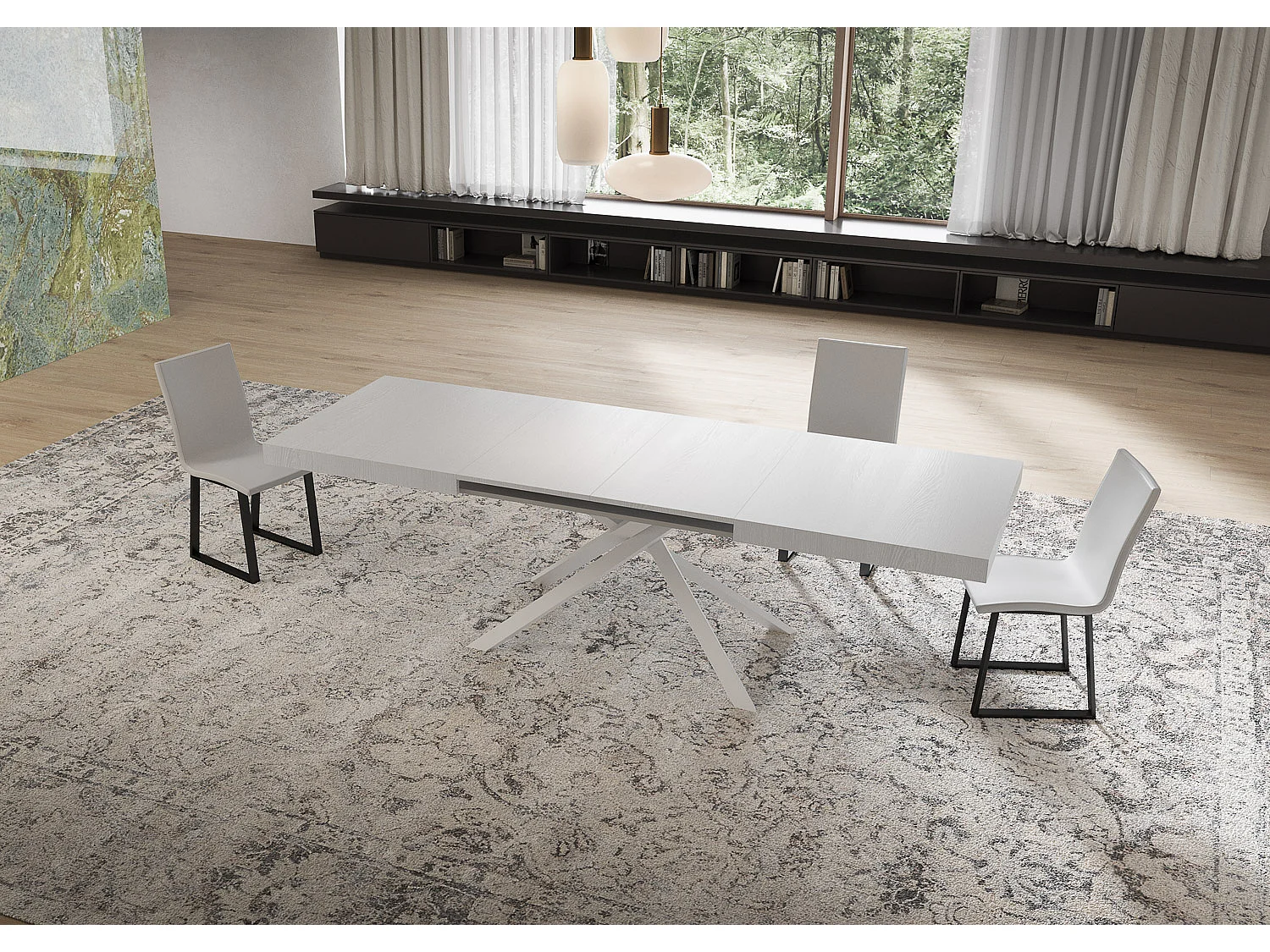 Table extensible 80x160/244 cm Niket frêne blanc pieds blanc